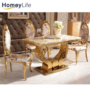 Morden marble dining table marble top dining table set simple gold legs dining table set 6 seater
