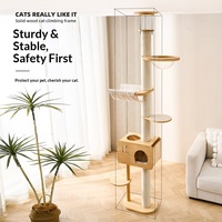 PAIPET Arbre à chat du sol au plafond, Tour à chat en bois avec condo, Poteau à gratter en sisal, Hamac avec bol transparent, OEM, Personnalisé, Vente en gros