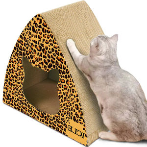 لوحة خدش الحيوانات الأليفة ثلاثية الأضلاع لخدش القطط ، لوح مموج ، رقصة البولكا المنقطة الصفراء ، طباعة الفهد ، شحذ المخلب ، الألعاب التفاعلية - Product Image 1