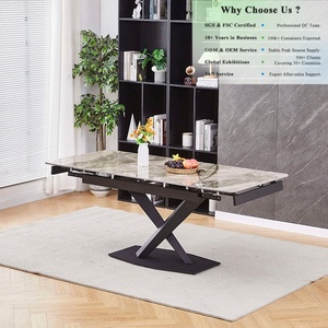 <span class=keywords><strong>Table</strong></span> à <span class=keywords><strong>manger</strong></span> moderne extensible en céramique, design minimaliste, base en X, éléments écologiques, structure robuste pour l'intérieur, style luxe léger - Product Image 1