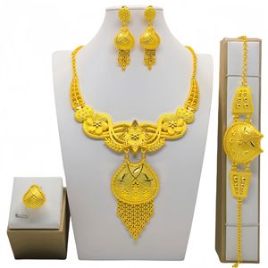 African 24K Gold Plated Jewelry Set Necklace Earrings Ring Women <b>Wedding</b> Ethnic Style Dubai Party <b>Accessories</b> - Product Image 4