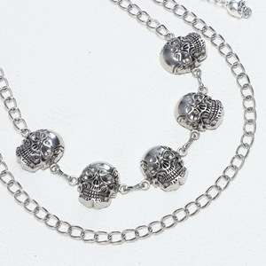 Chaîne de taille en argent tibétain, motif double crâne, style hip-hop urbain, accessoire décontracté pour jeans - Product Image 4