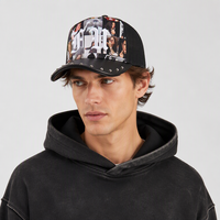 Casquette Trucker Célébrité en Maille avec Rivets, Logo Brodé 3D, Sublimation, Visière en Cuir, 5 Panneaux, Qualité Supérieure, Personnalisable OEM, Vente en Gros