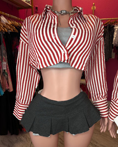 Set gonna autunno 2 pezzi da donna abiti Sexy camicie <span class=keywords><strong>a</strong></span> <span class=keywords><strong>righe</strong></span> rosse con gilet <span class=keywords><strong>a</strong></span> maglia minigonna Casual 3 pezzi Set gonna per donna - Product Image 2