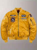 Dropshipping Veste de pilote décontractée en nylon brodé épais pour hommes-Col montant et fermeture à glissière pour les aventures en plein air