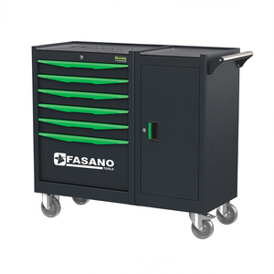 Gabinete de herramientas rodante Fasano Tools con 6 cajones, verde y negro, de metal, para almacenamiento en garaje, con puertas con cerradura y ruedas para reparación de automóviles. - Product Image 2