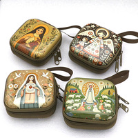 Pochette de rangement créative en gros pour pièces de monnaie, cadeau de fête, pochette carrée de style dessin animé pour chapelet catholique, boîte à bijoux