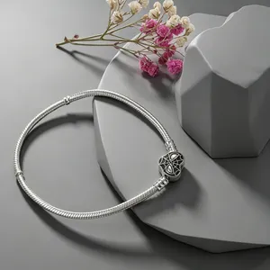 NUEVAS Pulseras de Cadena de Serpiente de Plata de Ley 925 Compatibles con Charms Originales, Cierre de Corazón, Brazalete, Joyería, Regalo para Mujeres y Niñas - Product Image 2