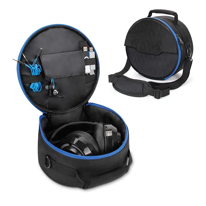 Estuche para auriculares redondos portátiles, bolsa de almacenamiento para auriculares con cable e inalámbricos, bolsa para auriculares de DJ