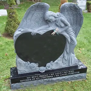 Hand Carved Marble Kneeling Angel Tombstone Heart Shaped Monument for Sale Supplier