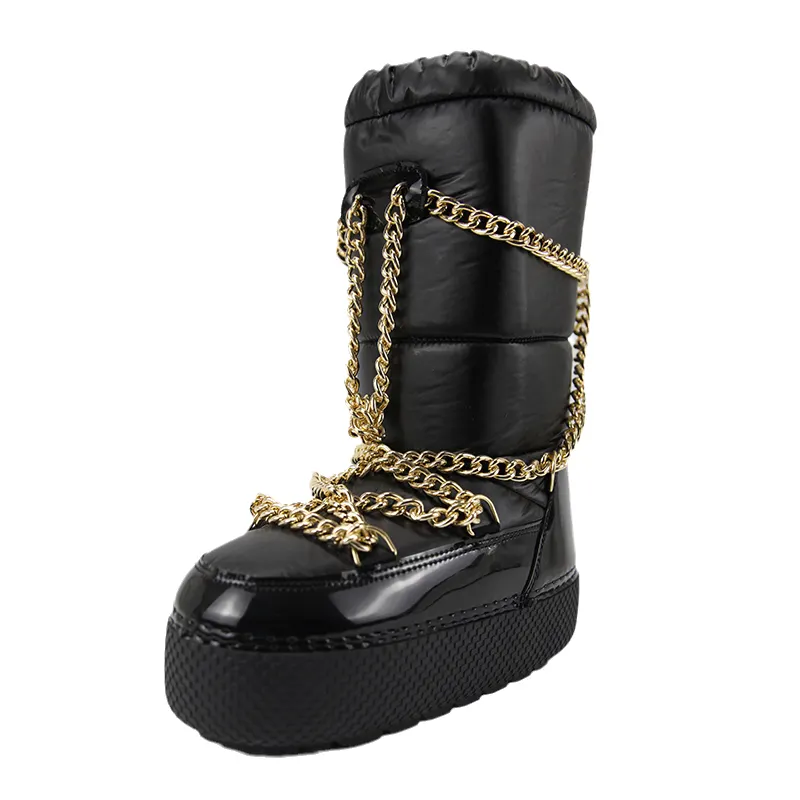 Wholesale Fashion Ladies Waterproof Boots Kids Women Winter Snow Boots with Gold Chain