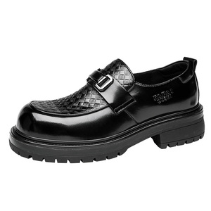 Papai Dushi Men's Leather Slip-On Loafers Top-Grain Cowhide Mid-Heel <b>Rubber</b> Outsole Business Casual Shoes - Product Image 5