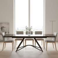 Ensemble de table à manger pliable moderne, table élégante en verre, 8 places, mobilier de maison pour appartement, utilisation en salle à manger, structure géométrique en métal, idéal pour l'école
