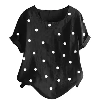 Femmes Casual Plus Size O-Neck Dot Printed Loose Button Tunique Shirt Blouse Tops Chemisier de bureau de haute qualité plus size tops