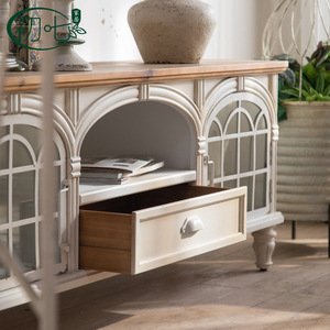 Mueble de TV Minimalista Estilo Francés con Gabinete de Almacenamiento para Sala de Estar, Apartamento Pequeño, Diseño Vintage Desgastado A2519 - Product Image 4