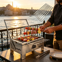 Réchaud à charbon BlazeFor pour brochettes, version en gros, en acier inoxydable antirouille et facile à manipuler pour les grillades sur la plage