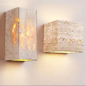 Lampe murale en pierre jaune de style japonais Wabi-Sabi, lustres, lampes suspendues pour la maison, chevet, boutique, hôtel, mur d'arrière-plan - Product Image 2