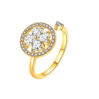 Bague rotative tendance en cuivre, motif moulin à vent à quatre feuilles, avec roue universelle dorée et zircon blanc, design ouvert, bague anti-stress
