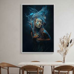 Abstract Girl Modern Home Decor, Surreal Woman Printed Canvas Artwork,WHITE <b>FRAMED</b> CANVAS - Product Image 3