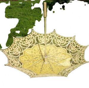 Parasol d'extérieur en bois avec dentelle blanche, décoration unie et centre de mariage en dentelle multicolore - Product Image 2