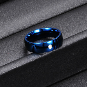 Anillo de Acero Inoxidable con Ranuras Azules y Diamantes, 6MM, Joyería de Uso Diario para Mujer, Forma Geométrica CG1390 - Product Image 4