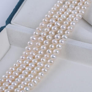 Cadena de Perlas Blancas de 6-7 mm, Perlas Cultivadas de Agua Dulce Naturales, Casi Redondas, para Hacer Collares y Pulseras, Cuentas Sueltas en Forma de Patata Rosa - Product Image 1