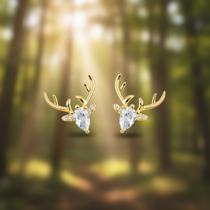 Boucles d'oreilles clous E3349 Cerf Doré, Cristal Taillé Marquise, Strass, Alliage de Zinc, pour Femme, Usage Quotidien, Design Animal Mignon - Product Image 2