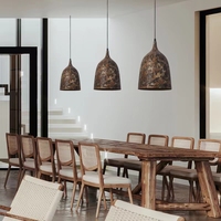 Lustre moderne en bronze antique avec perles de murano, éclairage pour les hauts plafonds, les escaliers