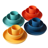 Icen YJ08 Ensemble de vaisselle pour enfants de 12 pièces en PP de style classique Réutilisable Écologique Passe au lave-vaisselle Anti-fuite Couverts Bol Tasse Assiette