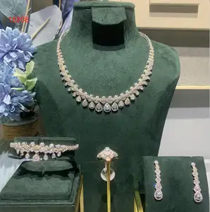 18808 Two-tone 4PCS Wedding Accessories Full Zircon Jewellery Sets for Women Luxury Dubai CZ Wed Bridal Jewelry Necklace Set