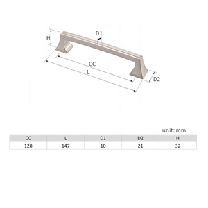 مقبض اثاث معدني مربع 128 مم من سبائك الزنك الصلبة مقبض سحب باب خزانة خزانة 3067 - Product Image 2