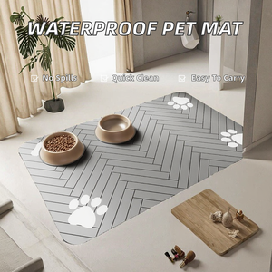 Modern Geometric Pet Feeding <b>Mat</b> Rectangle Waterproof Plastic Dog Food Bowl <b>Mat</b> with Paw Print Design All Seasons Use - Product Image 2