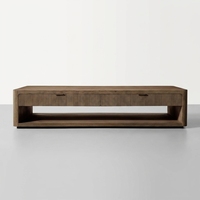 Grande table basse moderne française avec tiroirs, table basse rectangulaire en bois de chêne massif et ensemble de tables d'appoint, meubles de salon