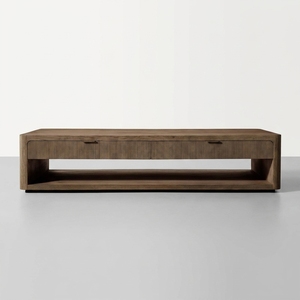 Grande <span class=keywords><strong>Tavolino</strong></span> da Caffè Moderno Francese con Cassetti in <span class=keywords><strong>Legno</strong></span> di Quercia Massiccio, Set di Tavolini Rettangolari e Laterali per Soggiorno - Product Image 3