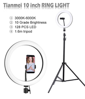 Anneau lumineux pour selfie de 10 pouces à prix avantageux avec trépied de diffusion en direct de 1,6 m à 2,1 m, meilleur anneau lumineux pour les maquilleurs et la photographie de produits