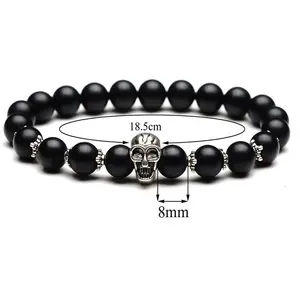 Cheaper Fashion Men Natural Gemstone Agate Stone Jewelry Lava Bracelet with Skull Charm