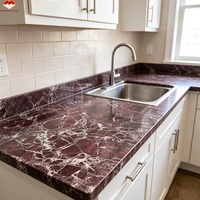 Slab Marmer Merah Rosso Levanto Gaya Modern, Finishing Kulit, Tebal 18mm, Tahan Lama, Anti Air, untuk Apartemen, Kamar Mandi, Ruang Tamu