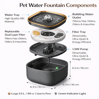 Fontaine à eau pour animaux de compagnie pour chats et chiens avec système de filtration multi-couches et pompe de circulation silencieuse