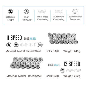 Chaîne de vélo vtt chaîne de vélo de route de montagne composants ultralégers <span class=keywords><strong>11</strong></span> <span class=keywords><strong>vitesses</strong></span> 116 liens chaîne creuse argentée chaîne de vélo <span class=keywords><strong>shimano</strong></span> - Product Image 3