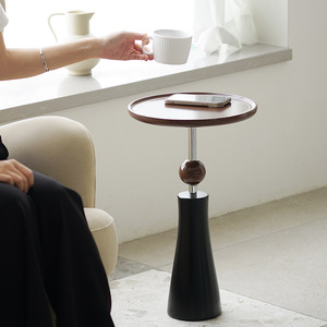 Small Round Coffee <b>Table</b> Wood Top Brown Base Decorative <b>Side</b> <b>Table</b> For Living Room - Product Image 2
