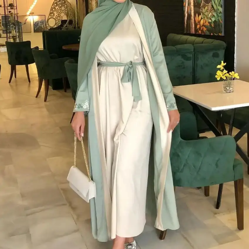 कस्टम नई सऊदी अरब Abaya डिजाइन 2023 बागे Femme महिलाओं इस्लामी कपड़े पोशाक और खुले कफ्तान 2 टुकड़े सेट