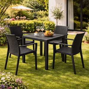 Set Tavolo da Giardino con 4 Sedie in Plastica Rigida Effetto Rattan Antracite Quadrato 79x79 Pollici Arredamento da Esterno - Product Image 6