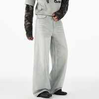 Pantalon droit ample en jean bleu clair américain de haute qualité pour homme - Nouveau pantalon long à jambe large délavé