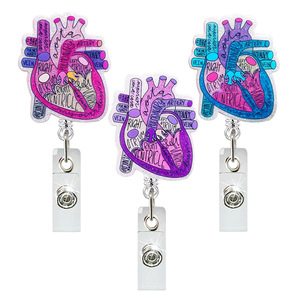 Wholesale heart-shaped sheet metal easy-pull buckle back clip retractable hospital nurse anti-loss name tag <b>ID</b> <b>holder</b> in stock - Product Image 1