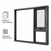 Fenêtre à auvent en aluminium avec double vitrage trempé gris sur mesure avec moustiquaire pour bâtiments résidentiels et bureaux
