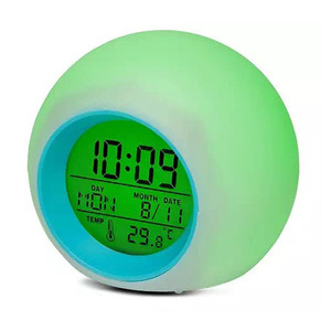 Color Changing Spherical Alarm Clock With Time Temperature Display Childrens Bedside Ambient Light - Product Image 1