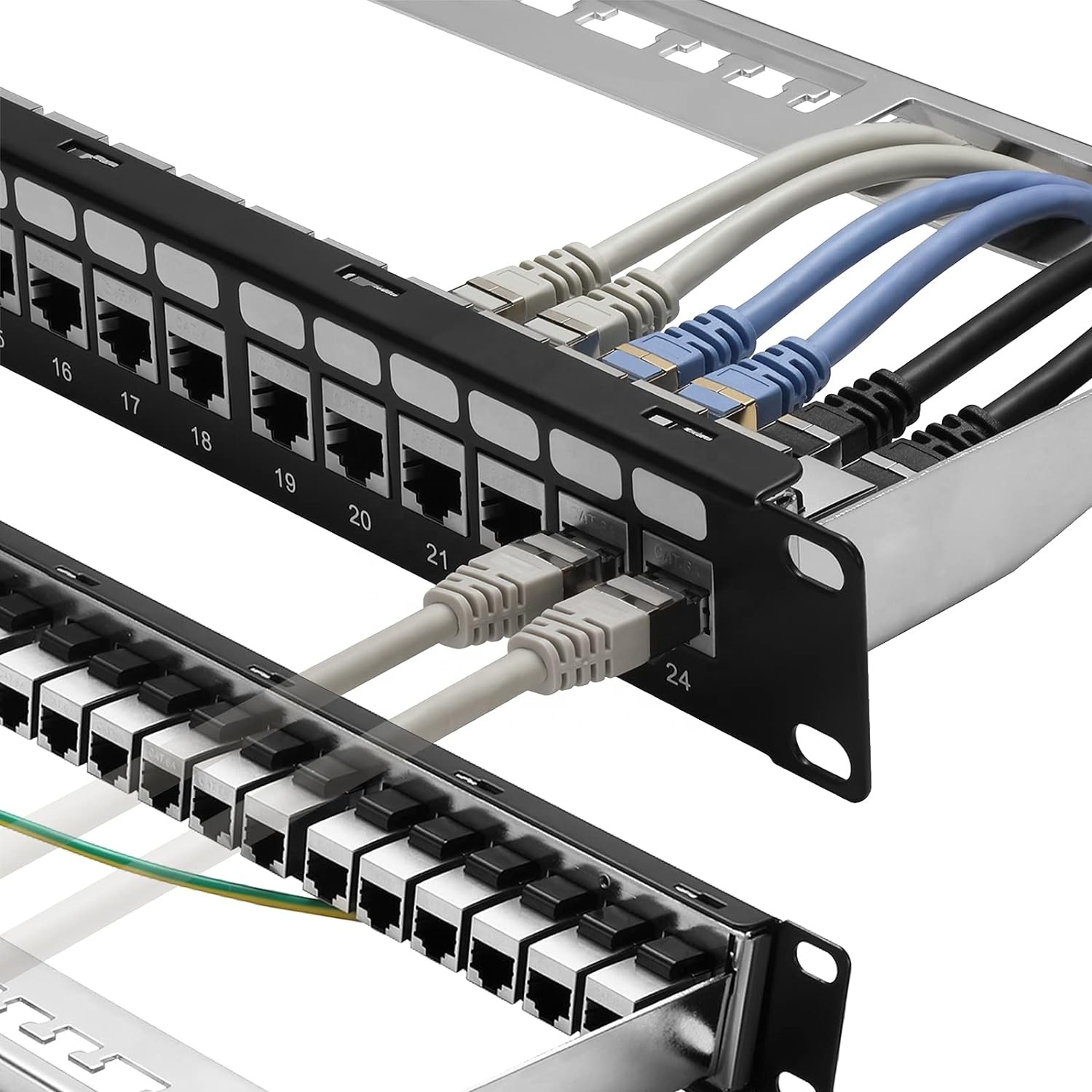 <strong>Patch</strong> <strong>Panel</strong> 24 Port Cat6 RJ45 Blank Empty Shielded STP 19" 1U Rack <strong>Panel</strong> <strong>With</strong> <strong>Cable</strong> Manager Keystone for Data Center Family Use