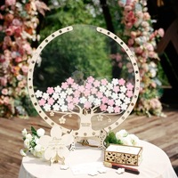 Décorations en bois DIY motif fleur de cerisier, design élégant, pour table d'inscription de mariage ou d'anniversaire, avec message de mariage