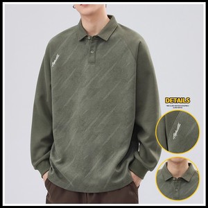 Top 2025 primavera autunno da uomo alla moda felpa foderata in pile per collo a <span class=keywords><strong>Polo</strong></span> Pullover a maniche lunghe spessito ampio solido - Product Image 5