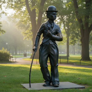 Statua di <span class=keywords><strong>Charlie</strong></span> Chaplin in Bronzo a Grandezza Naturale, Artigianale e Personalizzabile, con Finitura Patinata, per Esterni, Giardini Costieri e Piazze - Product Image 4